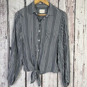 American Eagle Striped Button Down Tie Front Shirt Women’s XS Blue White Viscose